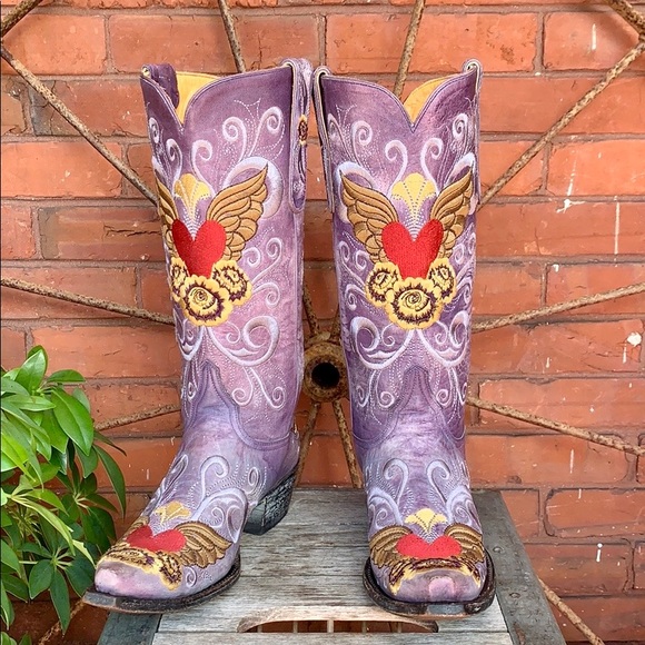 SOLD🔥OLD GRINGO Grace Heart Wing Purple Red Boots - Picture 9 of 15